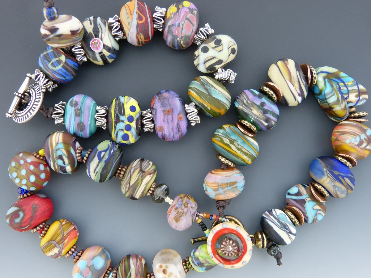 Etched Lampwork "Landscape" Bracelets