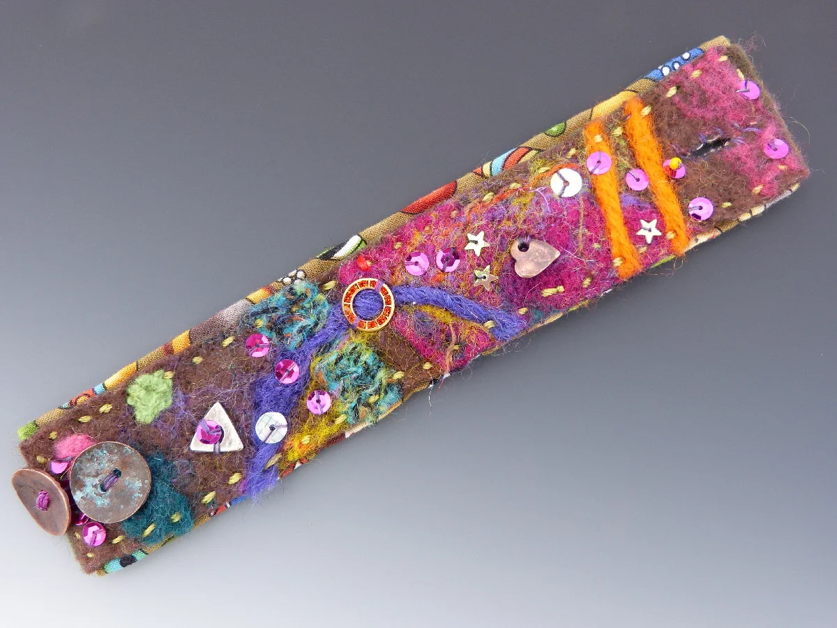 Felted Wool Button on Bracelet