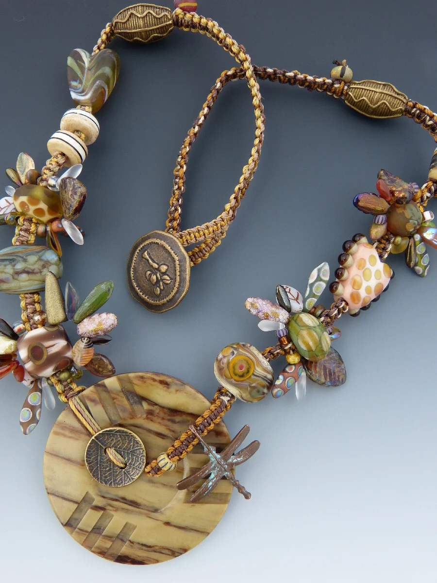 Bakelite Center Piece Button on a Micro-Macrame Necklace