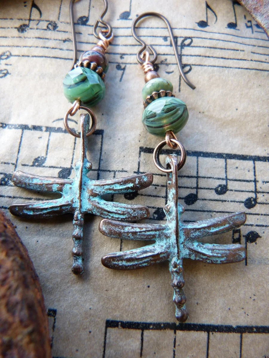 Copper Patina Dragonfly Earrings $21/pair