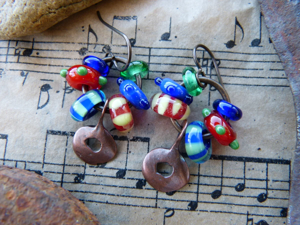 Copper Hoop and lampwork Glass Bead Earrings, $32/pair