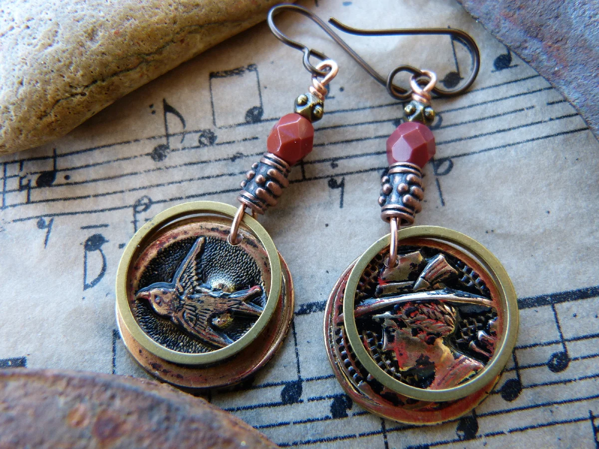 Gilded Vintage Metal Buttons with Copper, Brass and Glass Accents, $28/pair