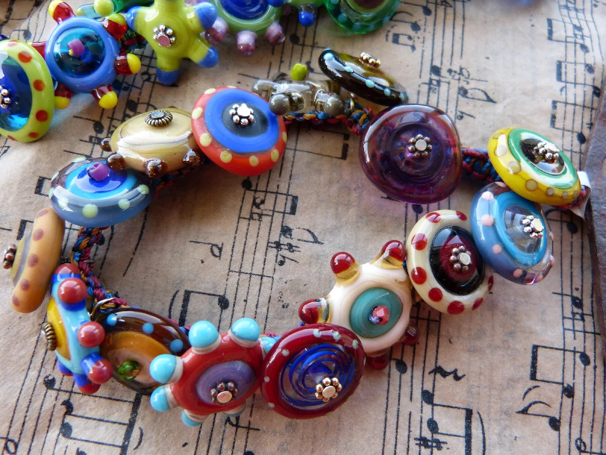 Micro-Macrame Bracelet with Lampwork Glass Bead Buttons