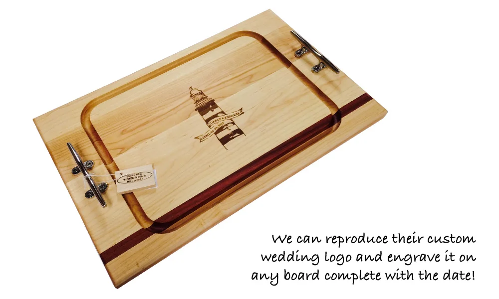 engraved_lightbouse_wedding_gift_steak_cutting_board_with nautical_cleats