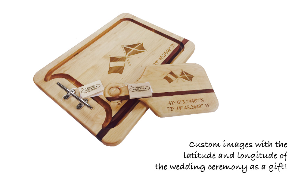 Custom engraved cutting board with nautical cleat and small appetizer serving board