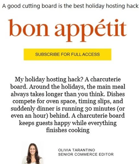 @bonappetitmag and Olivia Tarantino has the right idea! ' A good cutting board is the best holiday gift ' I know a guys who can help with that !!