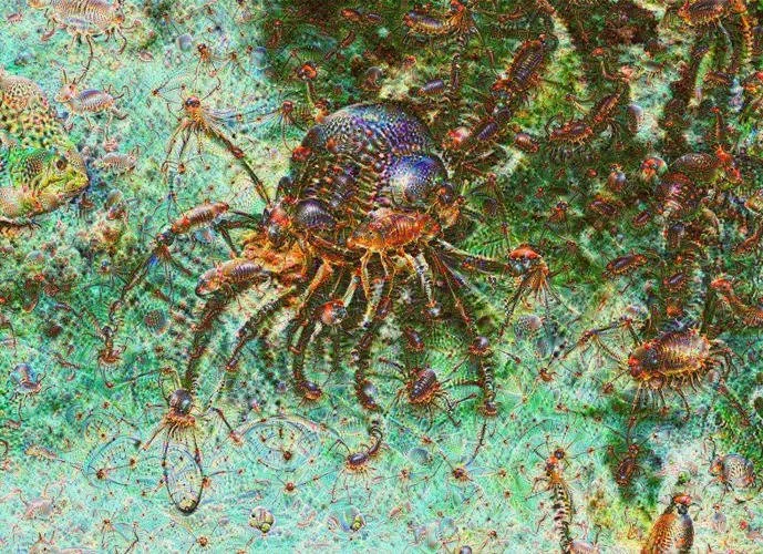 Surreal neural-network artwork from the 2016 DeepDream exhibition at Gray Area