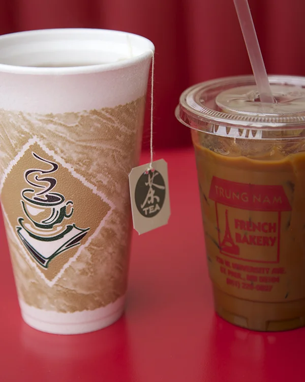 Coffee &amp; TeaTrung Nam Coffees (French Press with condensed milk) $5.00Coffee | $2.50Green tea &amp; black tea | $2.00