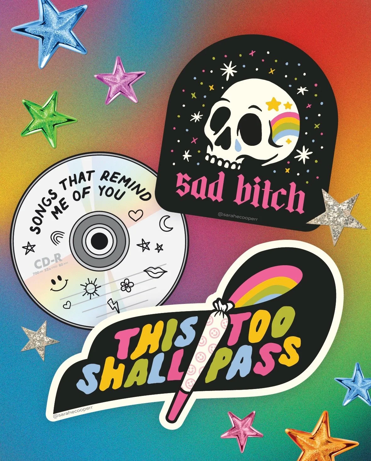 This year&rsquo;s sticker lineup for @papertrailsa is for the sad gorls ✨🖤

#stickerdesign #graphicdesigner #texasartist #digitalart #emosnotdead