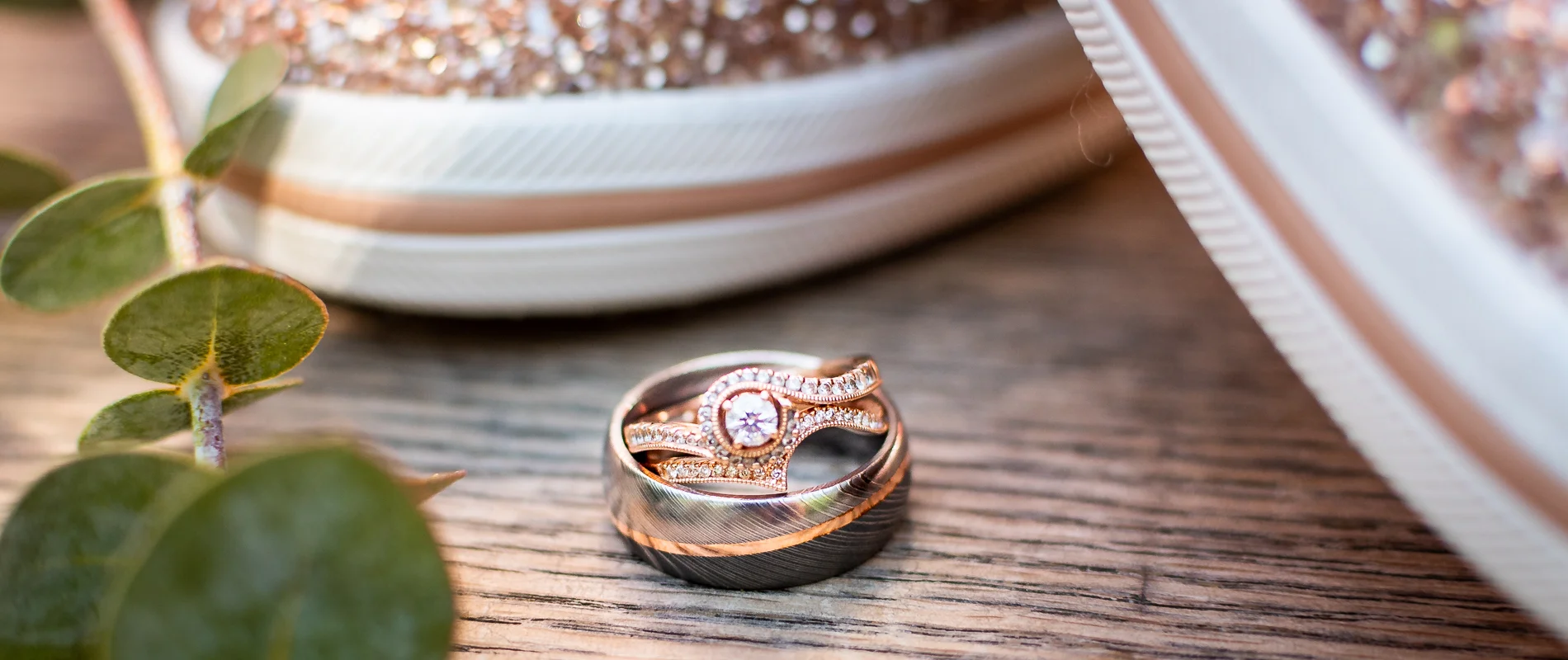 wedding rings outdoor rose gold