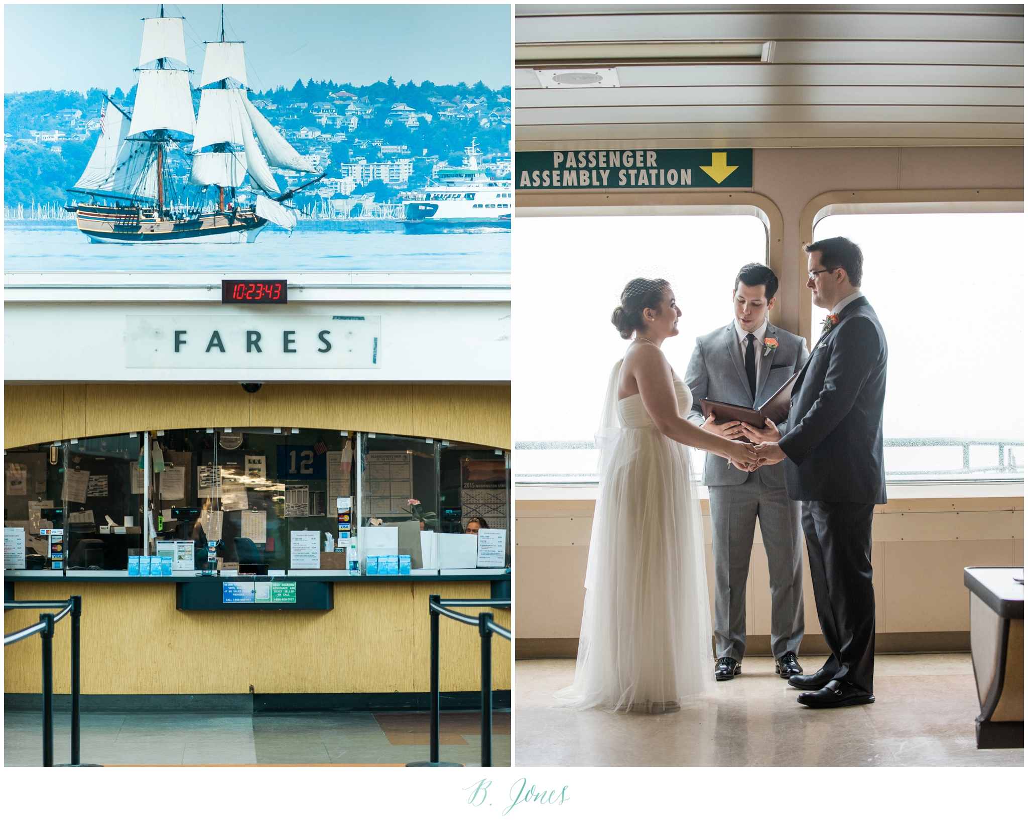 Seattle Ferry Wedding. Piccolino Reception. Seattle Wedding Photographer B. Jones Photography. World Spice Market. Pikes Place Market. Vintage Rolls Royce