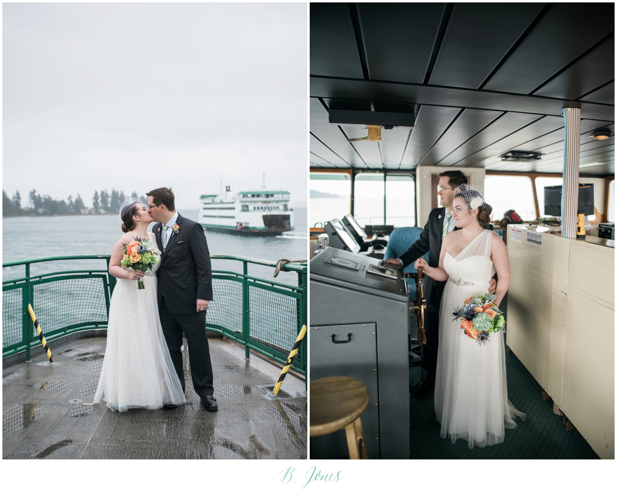 Seattle Ferry Wedding. Piccolino Reception. Seattle Wedding Photographer B. Jones Photography. World Spice Market. Pikes Place Market. Vintage Rolls Royce