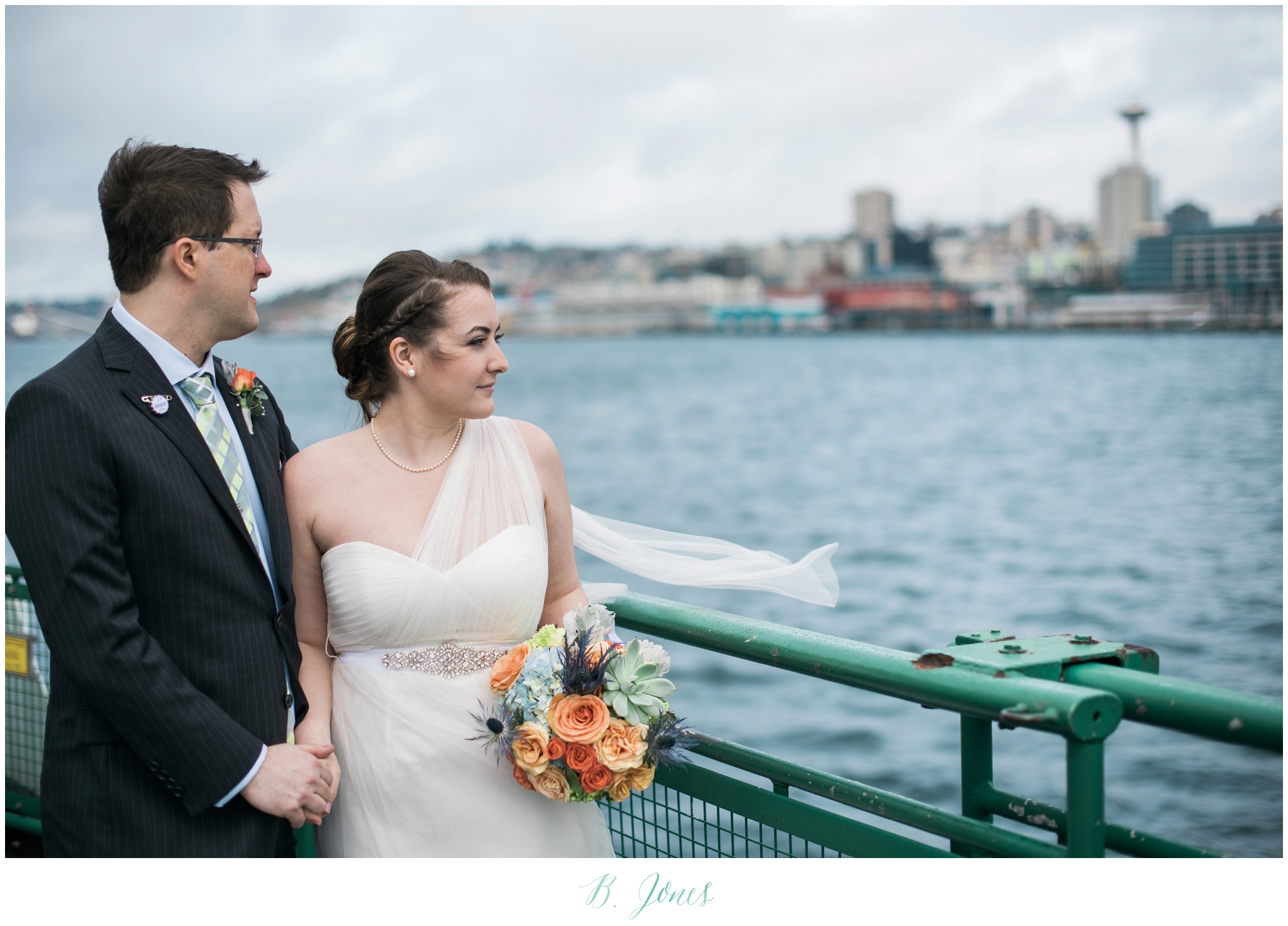 Seattle Ferry Wedding. Piccolino Reception. Seattle Wedding Photographer B. Jones Photography. World Spice Market. Pikes Place Market. Vintage Rolls Royce