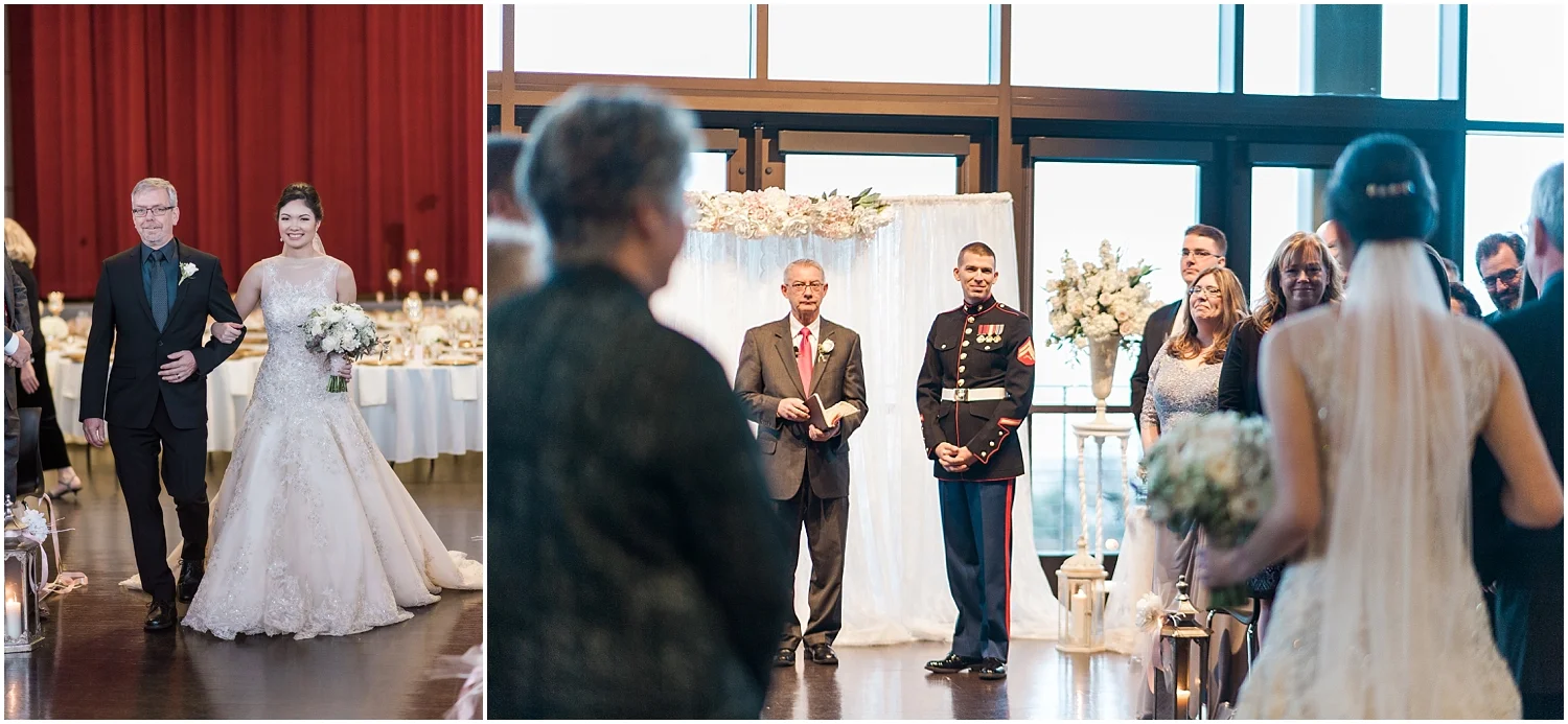 Mukilteo Rosehill Community Center Wedding. Winter Glitter Wedding. Blush, Champagne, Gold