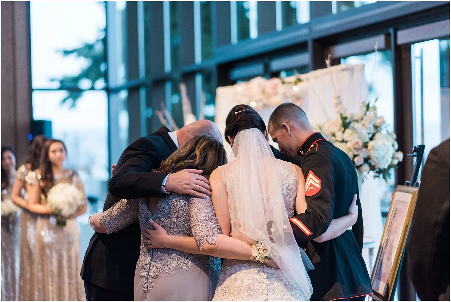 Mukilteo Rosehill Community Center Wedding. Winter Glitter Wedding. Blush, Champagne, Gold