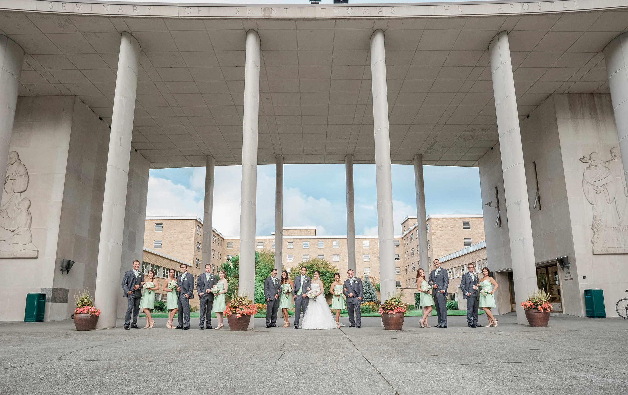 Bastyr Chapel Wedding Bridal Party. Mint Dresses.