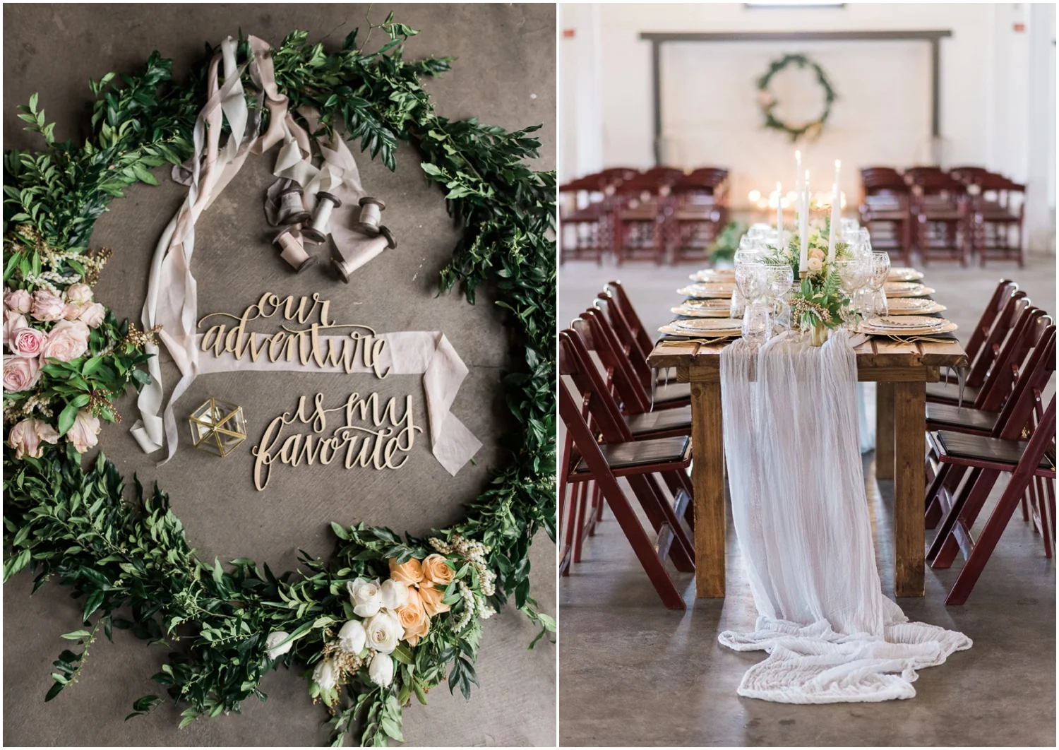 Dairyland french rustic lesbian 2 brides wedding. Romantic. Feminine. Calligraphy. Ferns. Candlelight