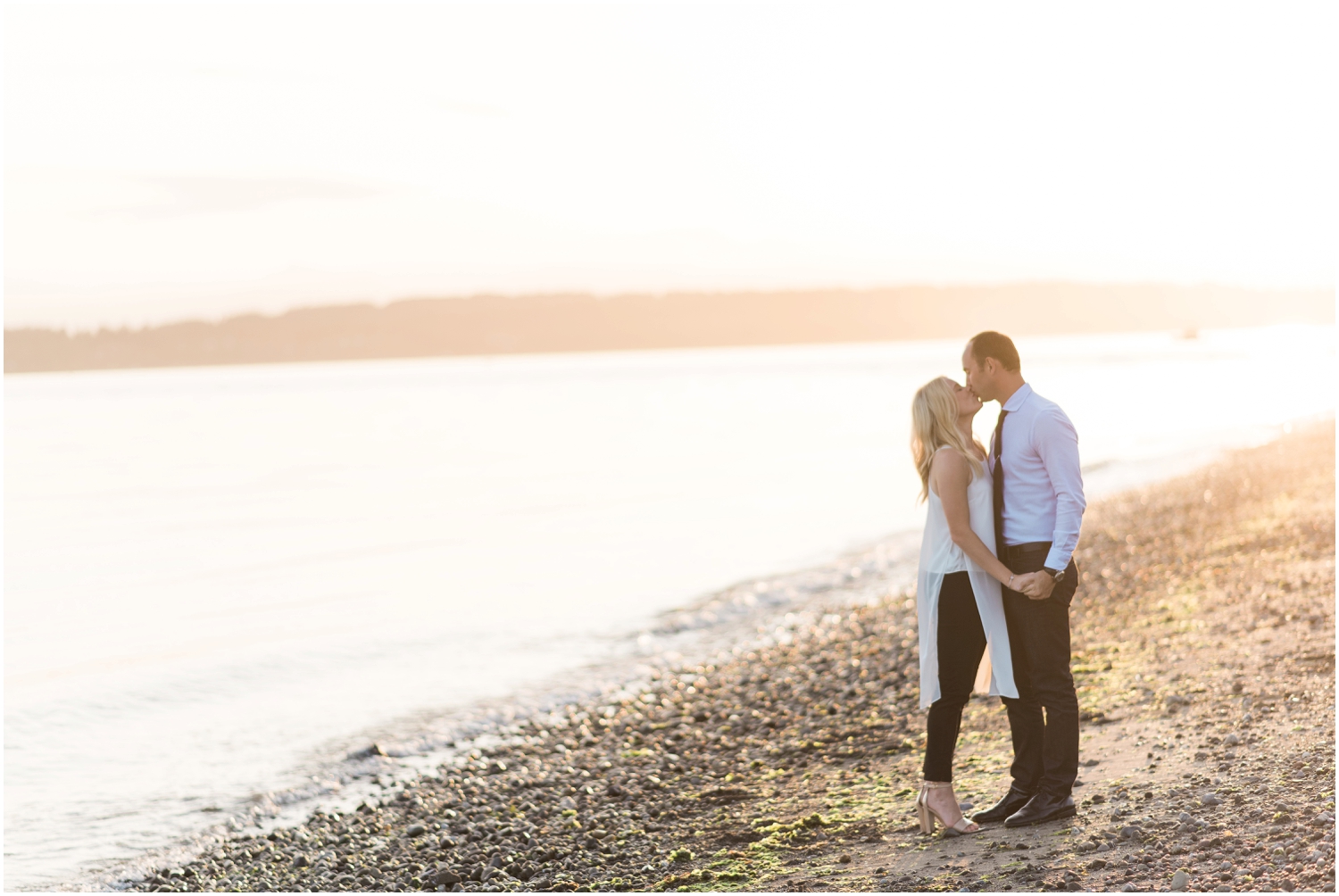 Discovery Park Sunset Beach engagement. Lighthouse. Golden Hour. 