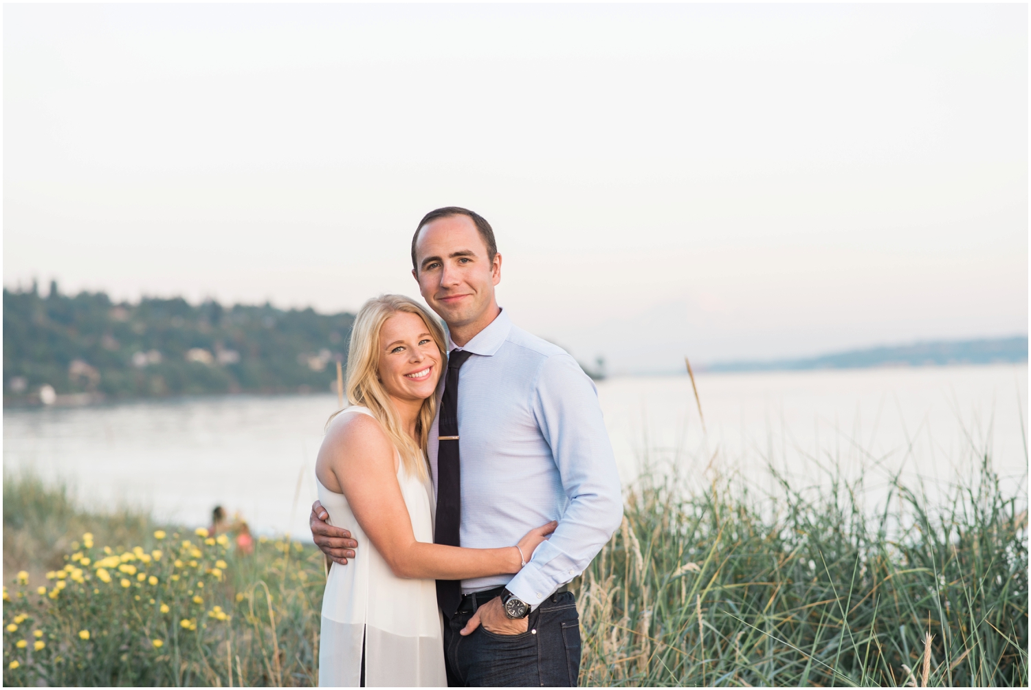 Discovery Park Sunset Beach engagement. Lighthouse. Golden Hour. 