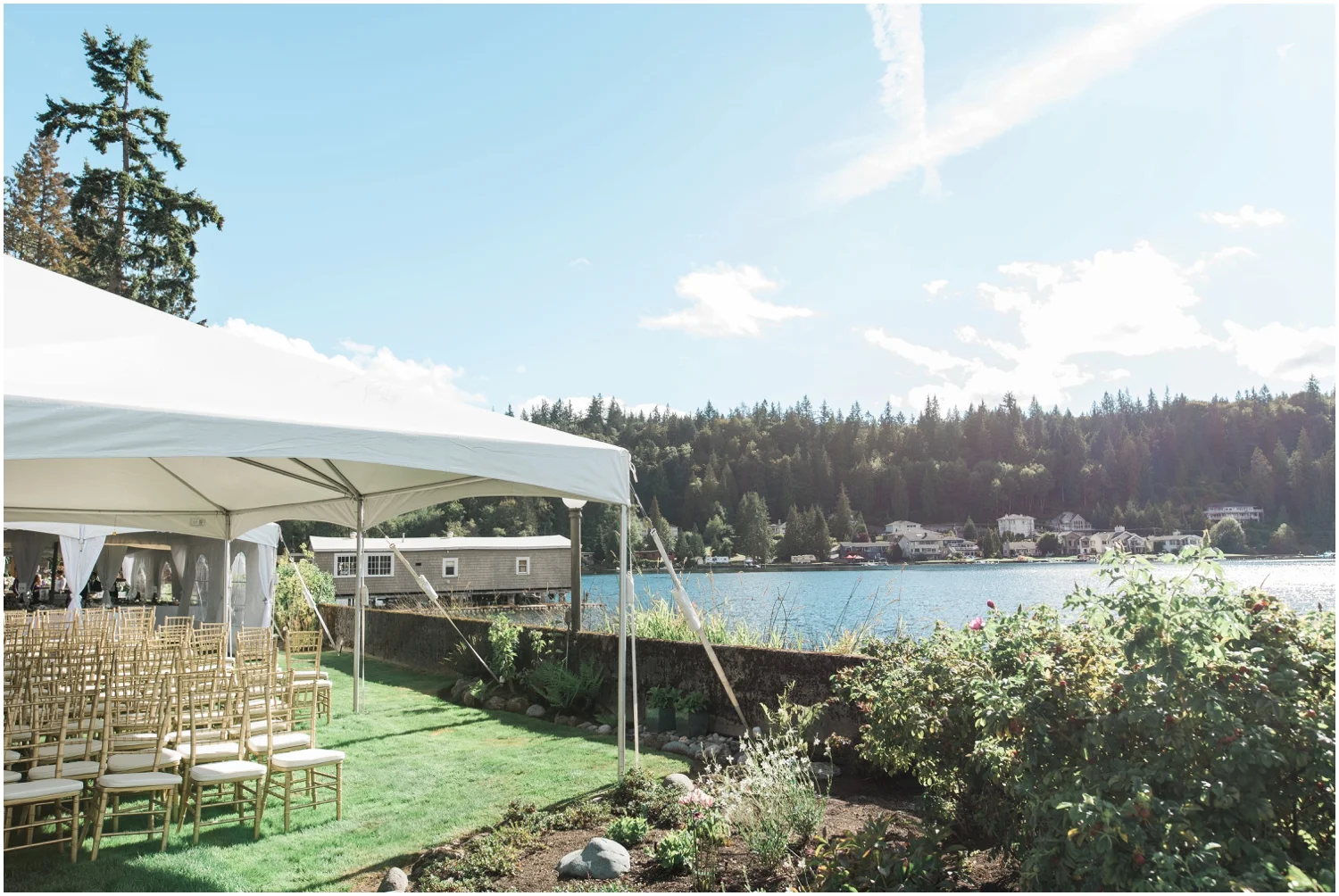Lake Whatcom Waterfront Tent Wedding. Pablo and Emily. Bellingham Wedding Photographer