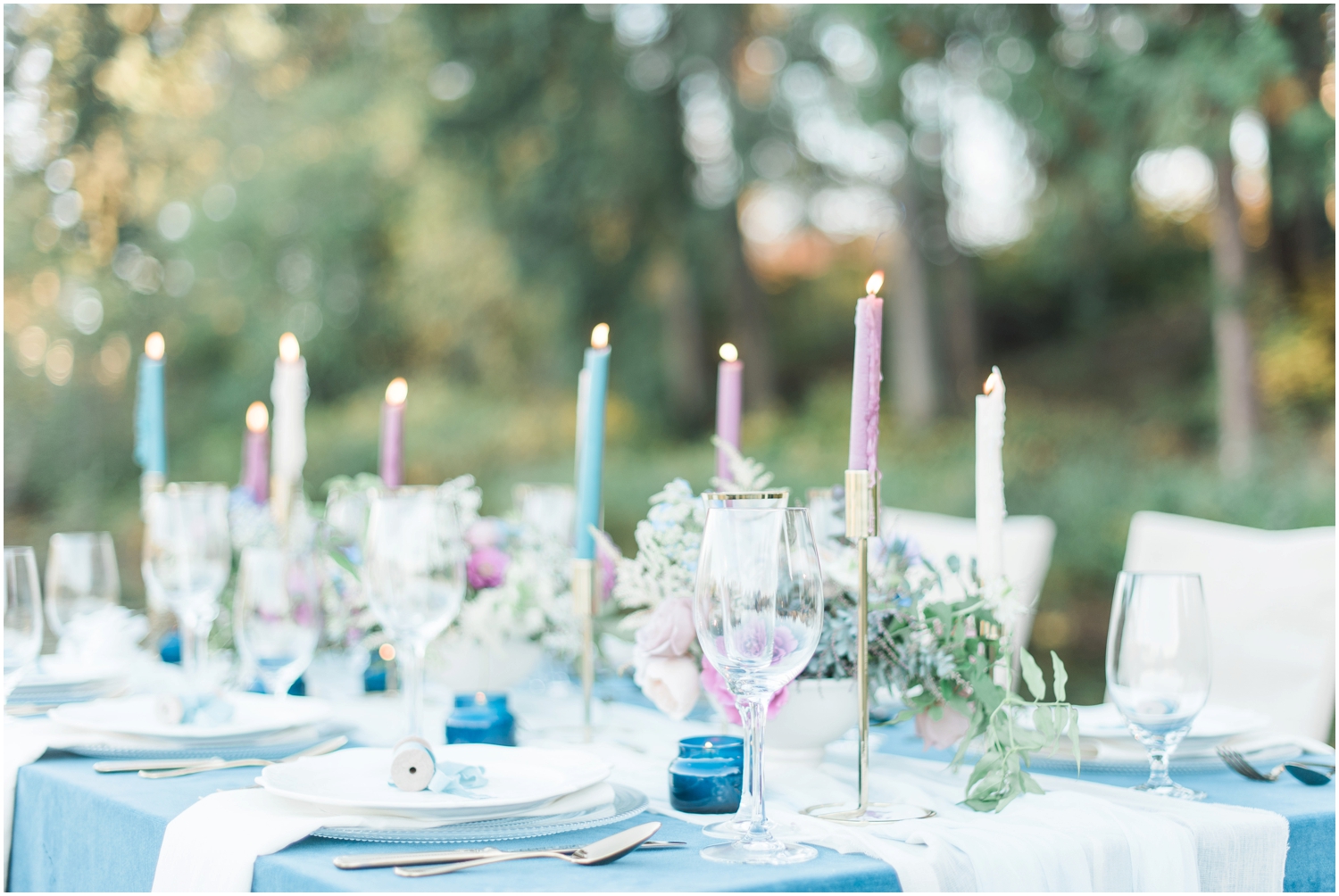 Colonial, two brides, mrs. & mrs. Taper candles, lake front, velvet, lesbian, gay, Seattle wedding, outdoor, summer, fall, golden hour B. Jones Photography, Snohomish wedding