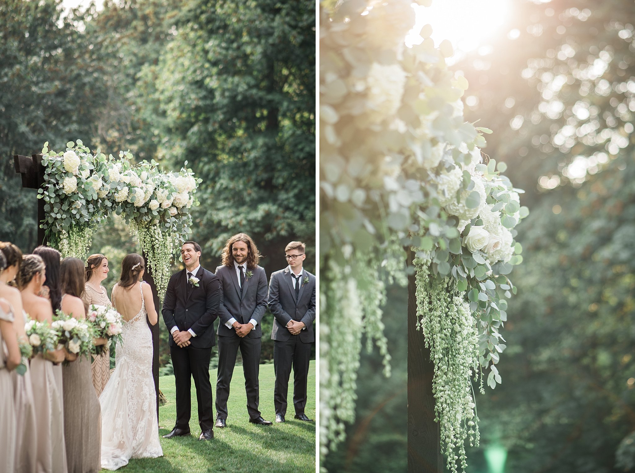 Candid of the groom during their vows. Trinity Tree Farm Wedding