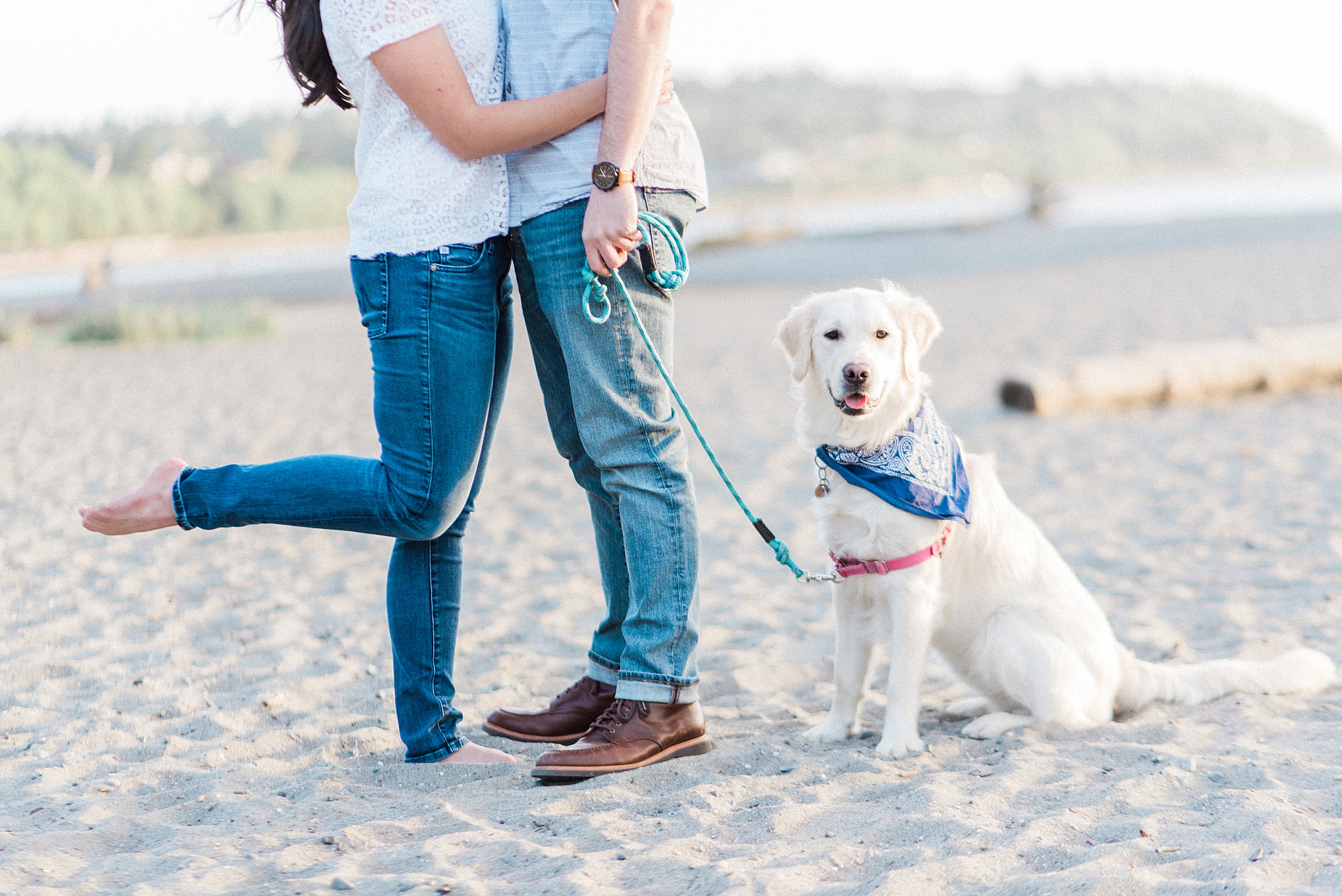 Carkeek Park Seattle Beach engagement Session with golden retrei