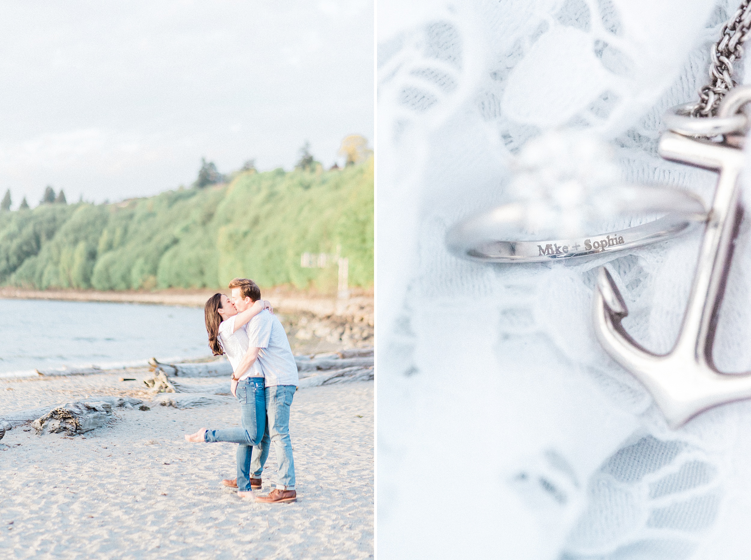 Carkeek Park Seattle Beach engagement Session with golden retrei