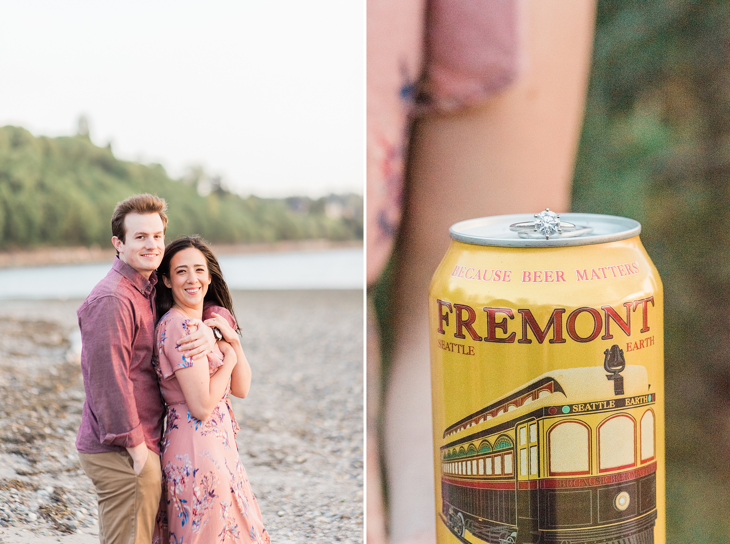 Carkeek Park Seattle Beach engagement Session with golden retrei