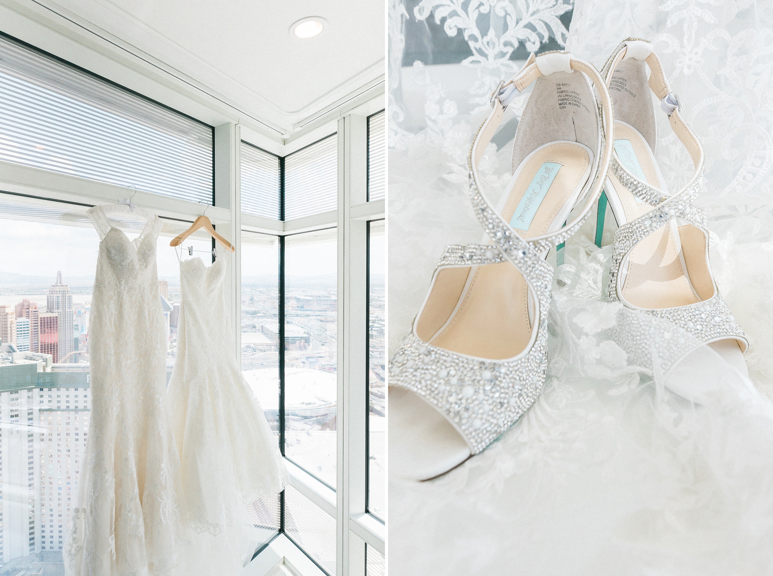 Two dresses. Aria Sky Suite Wedding. Las Vegas strip Elopement P