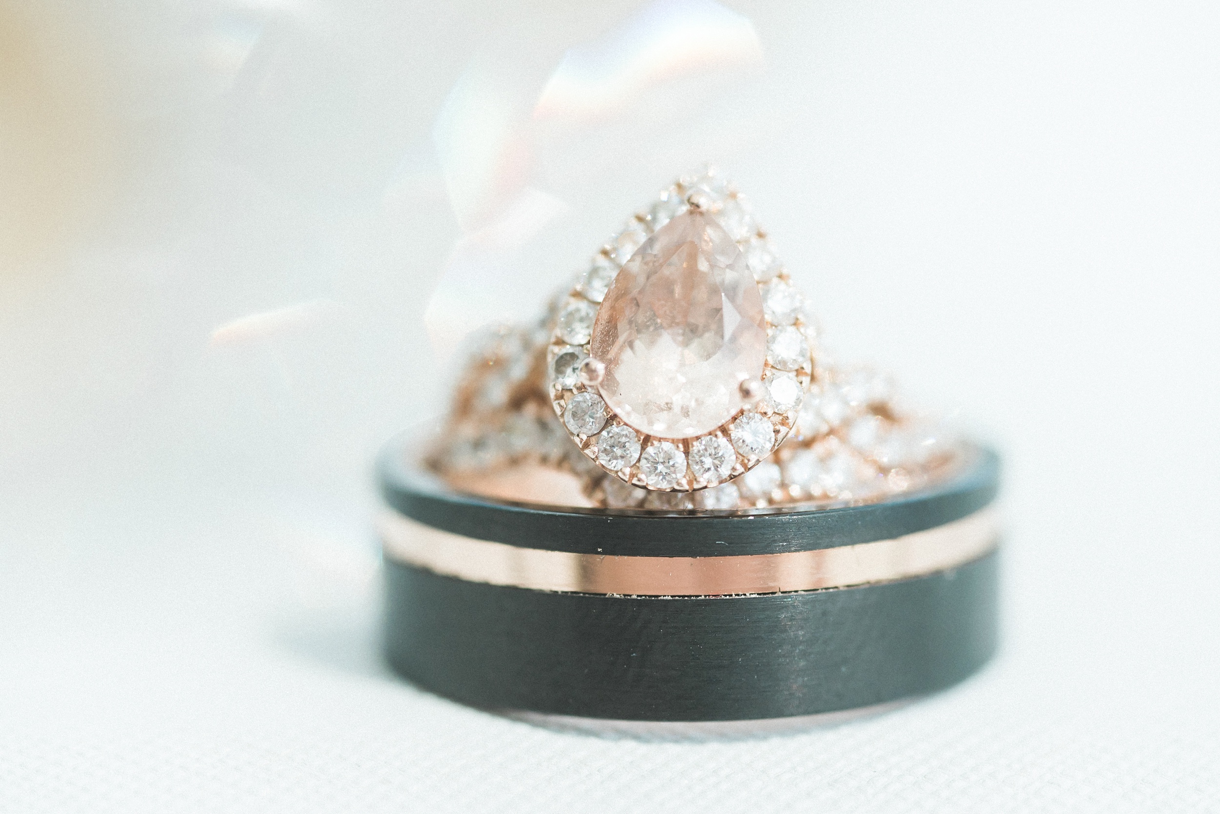 Rose Gold Pear Cut Halo Ring, Aria Sky Suite Wedding. Las Vegas