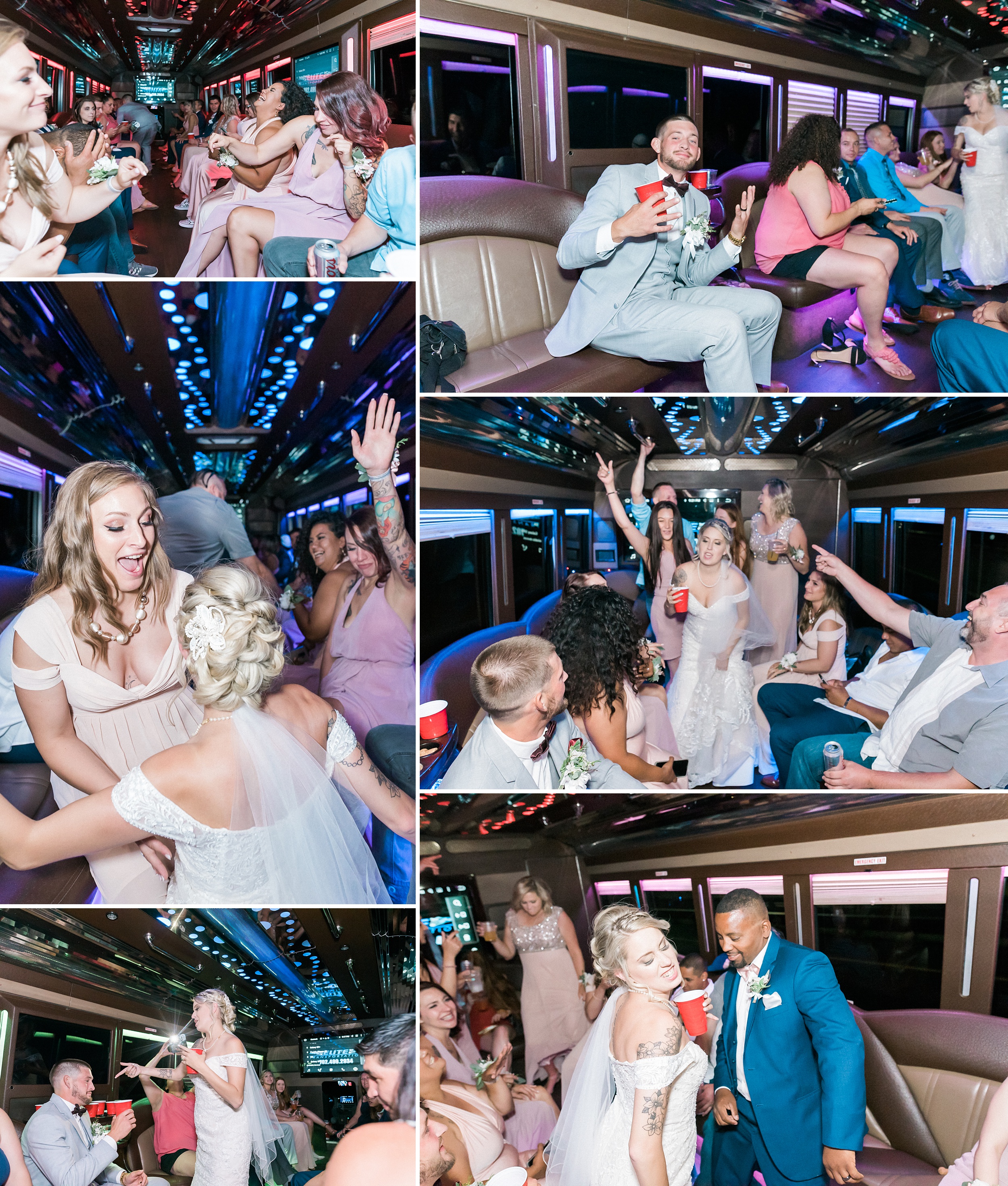 Bridal party on a Party Bus Las Vegas Elopement Wedding. Mount C