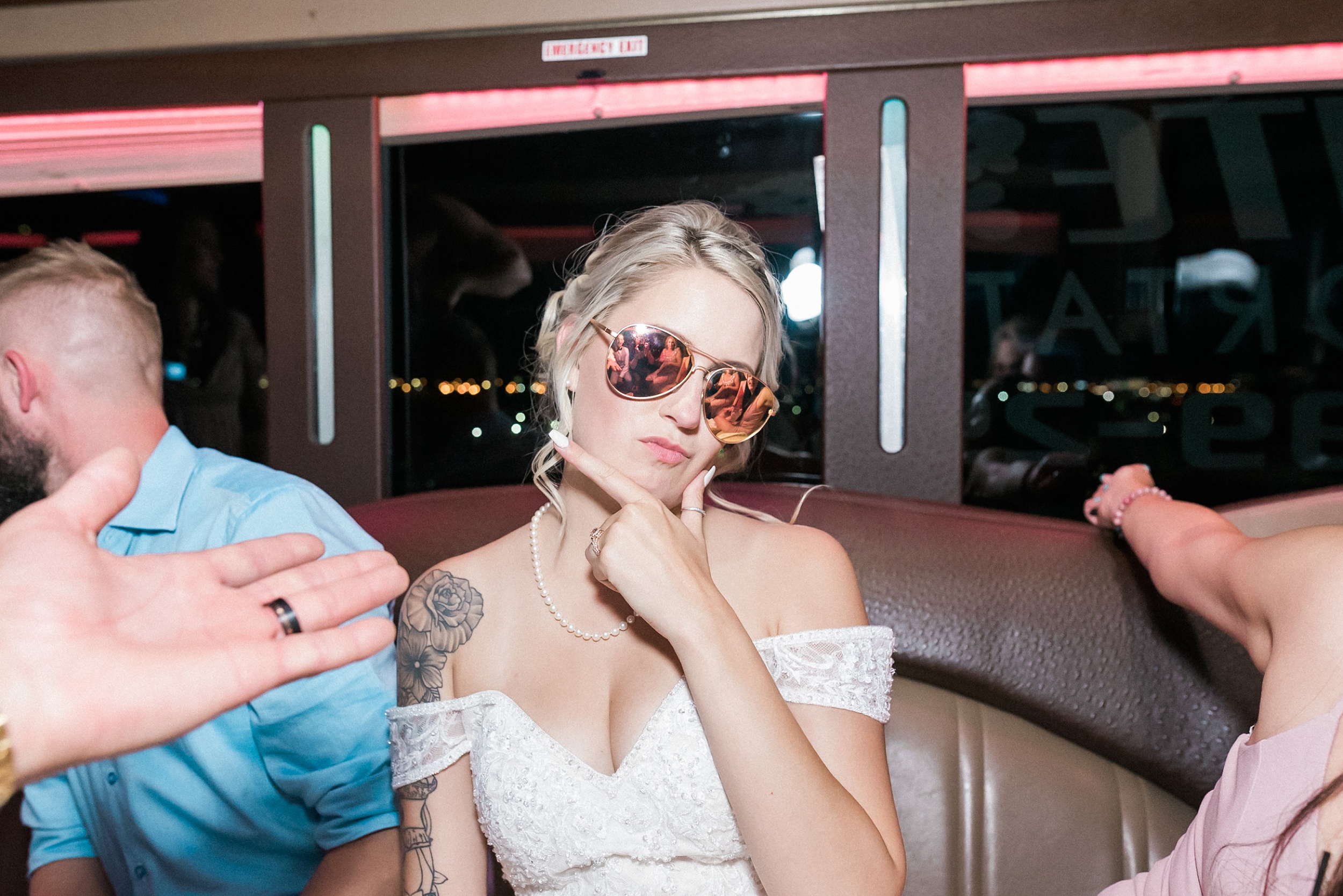 Bridal party on a Party Bus Las Vegas Elopement Wedding. Mount C