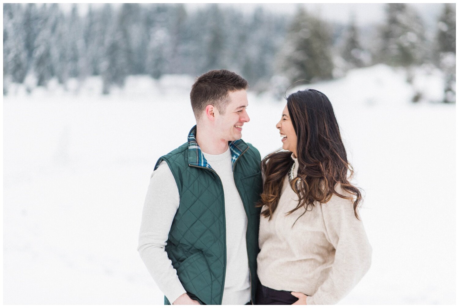 Gold Creek Pond Snow PNW Engagement Photos