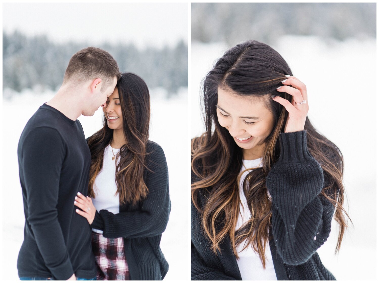 Gold Creek Pond Snow PNW Engagement Photos