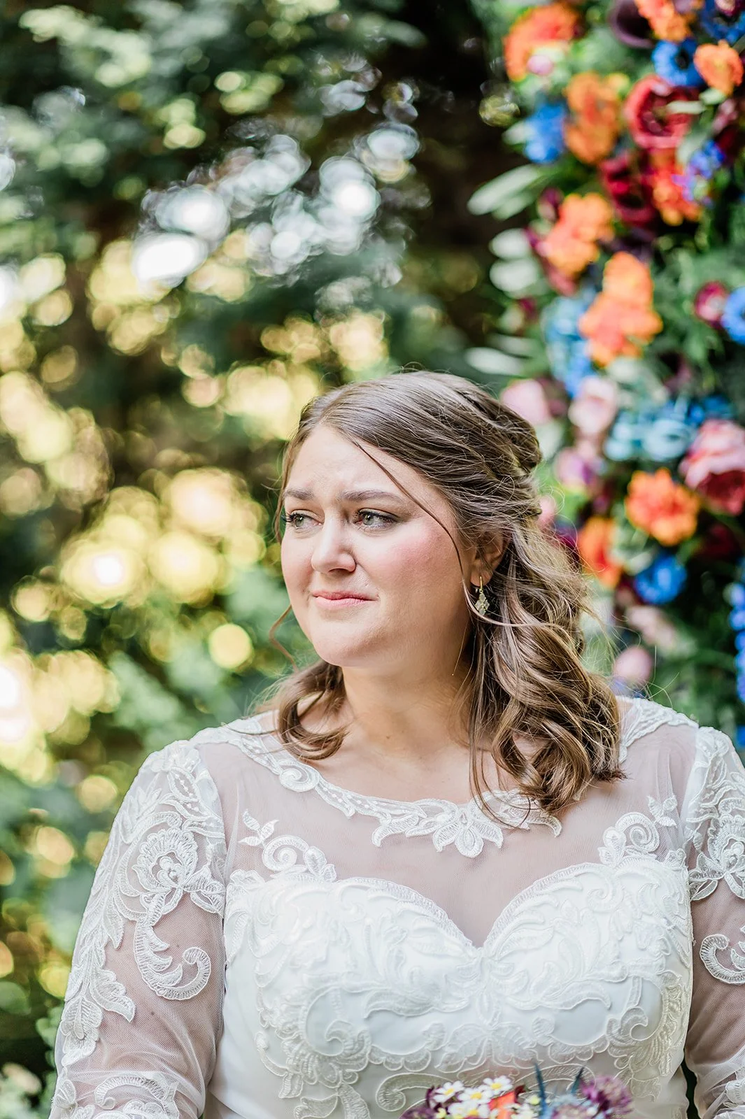 Bride tearing up at the first look during a Jardin del Sol wedding