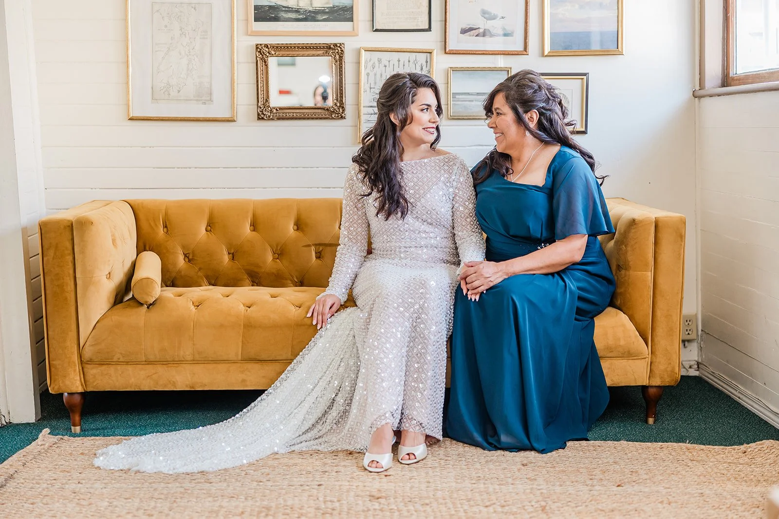 Bride and her mom in the MV Skansonia's light-filled getting-ready suite