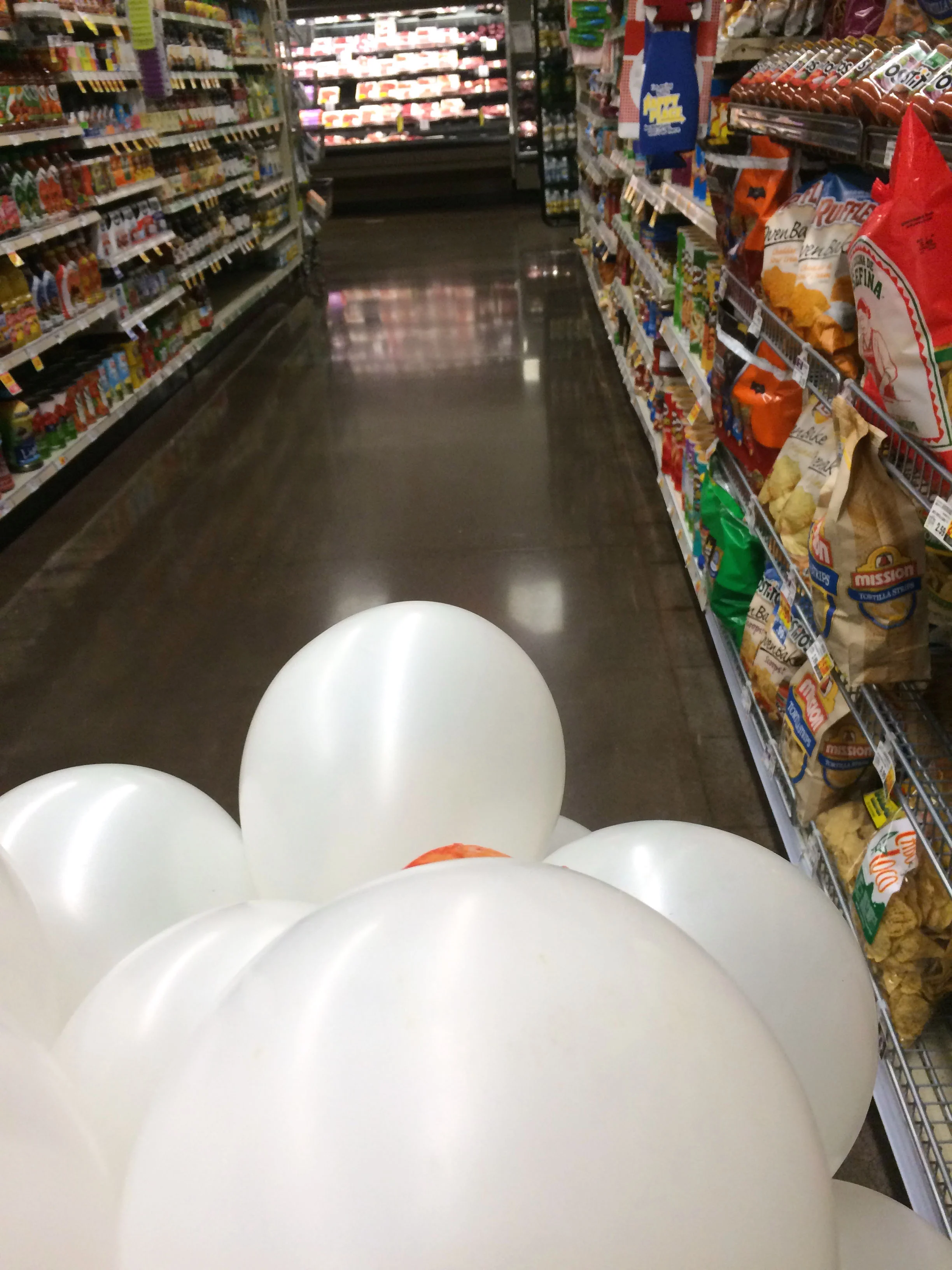 #LivingWithTheCloud, Balloons, string, paper, markers, Instagram, iPhone, dimensions variable, 2016. Photo by Jason Horvath.