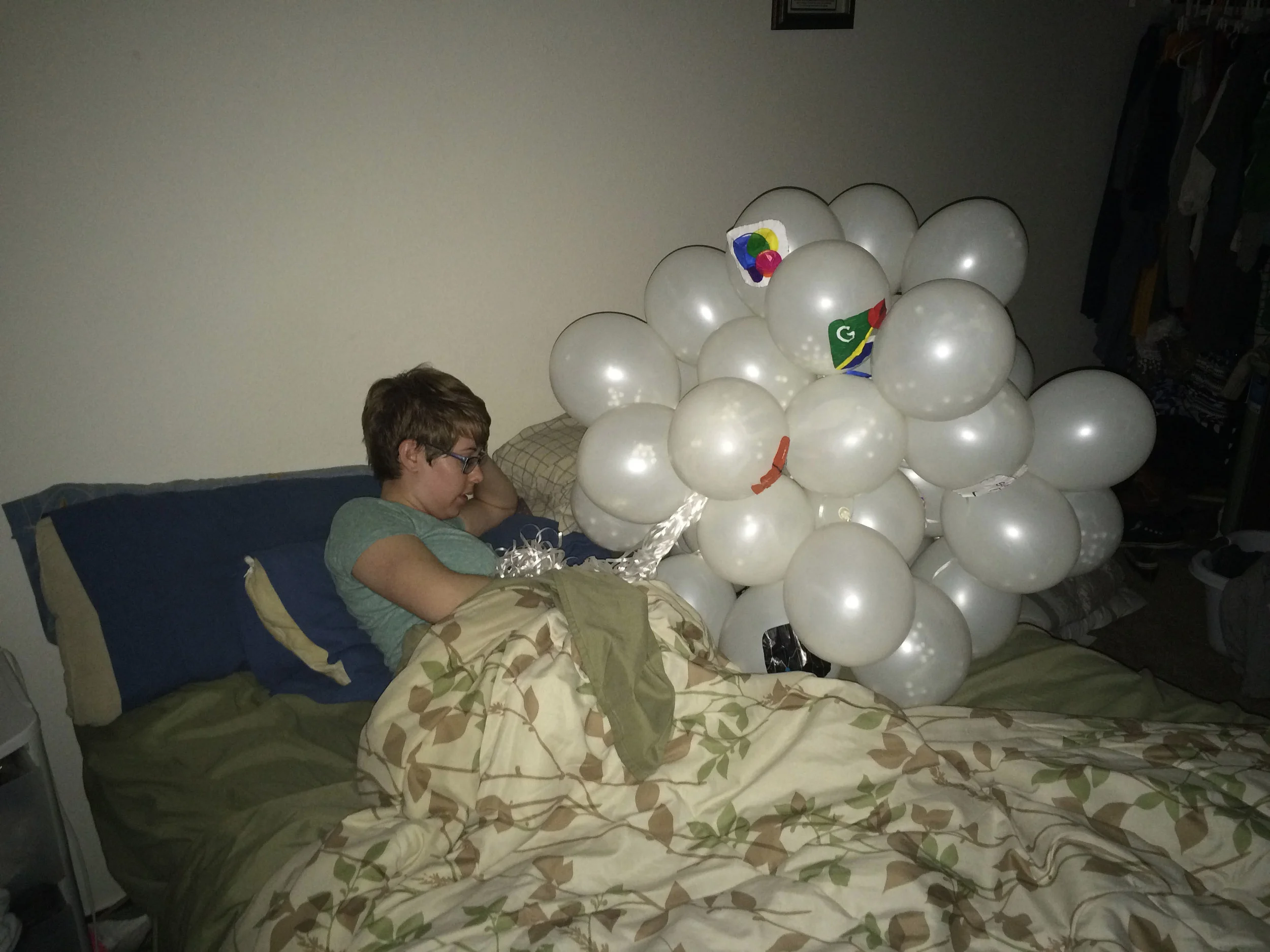 #LivingWithTheCloud, Balloons, string, paper, markers, Instagram, iPhone, dimensions variable, 2016. Photo by Brett Gerlt.