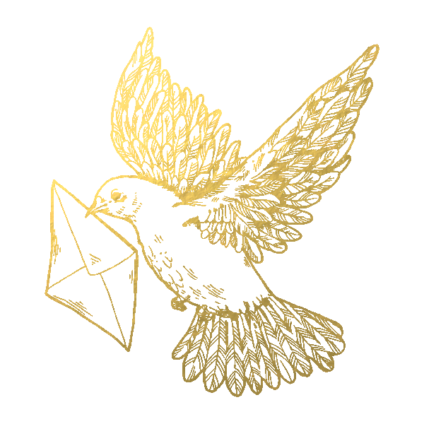 A golden-colored carrier pigeon delivers my digital letters