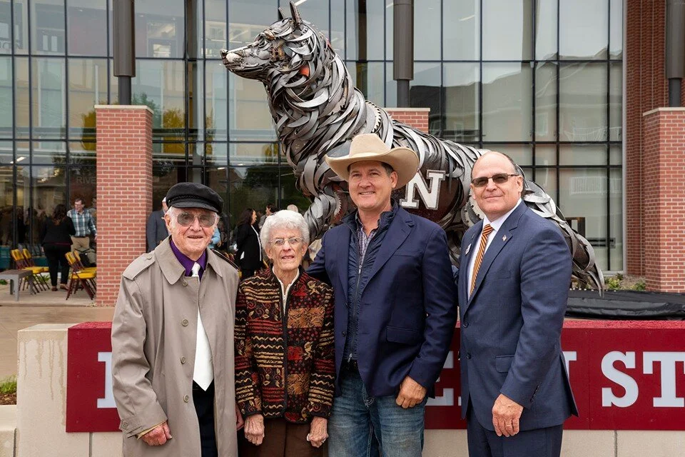 Donors KA and Sally Squires myself and the President of NSU Timothy Downs on the day of the dedication of the sculpture.
