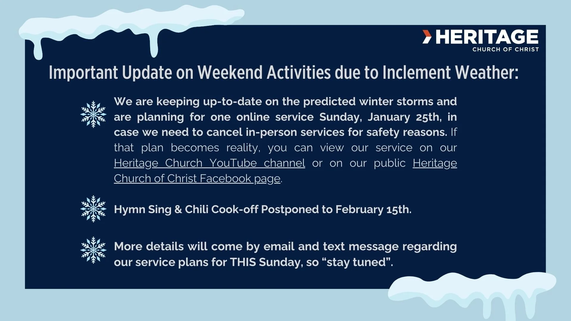 Tentative Plans due to Inclement Weather