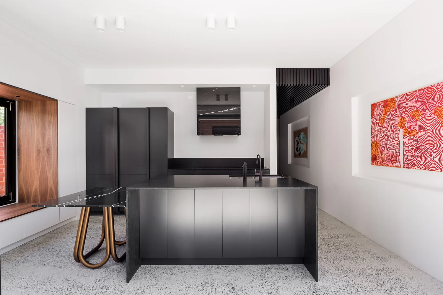 King George by Robeson Architects - Black Kitchen with Custom Marble Table