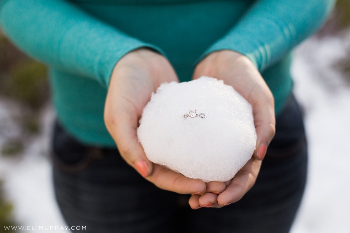 engagement ring in the snow