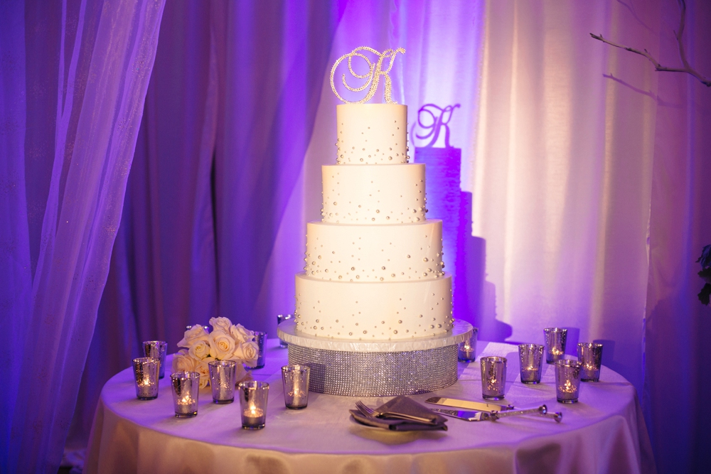 Wedding Cake with purple uplighting