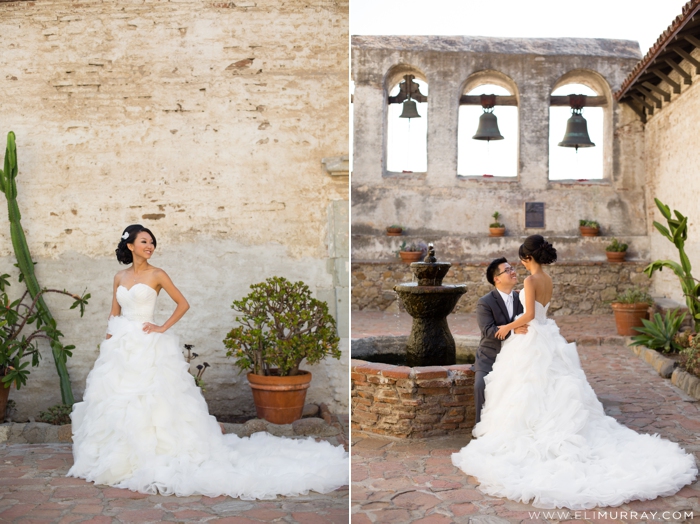 Bride and Groom at the Mission San Juan Capistrano