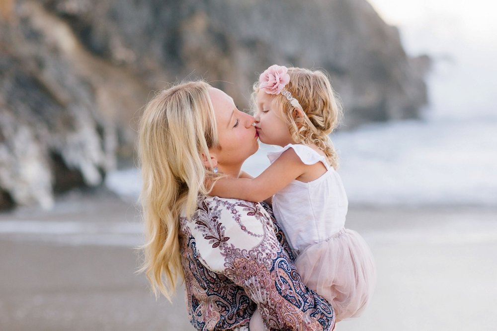 Mom kissing daughter