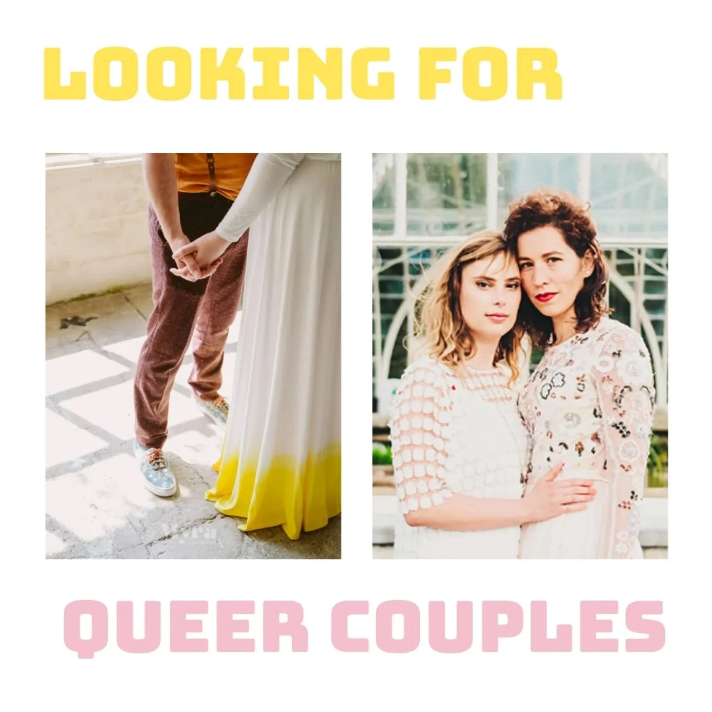 We are looking for lgbtqia+ couples to pose for a short couple shoot this summer, in return for free pics. The images will be used on the website and socials for our (very gay) new secret project. 

dm us for more info, include some pics and a short