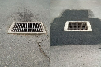 Asphalt repair around a catch basin
