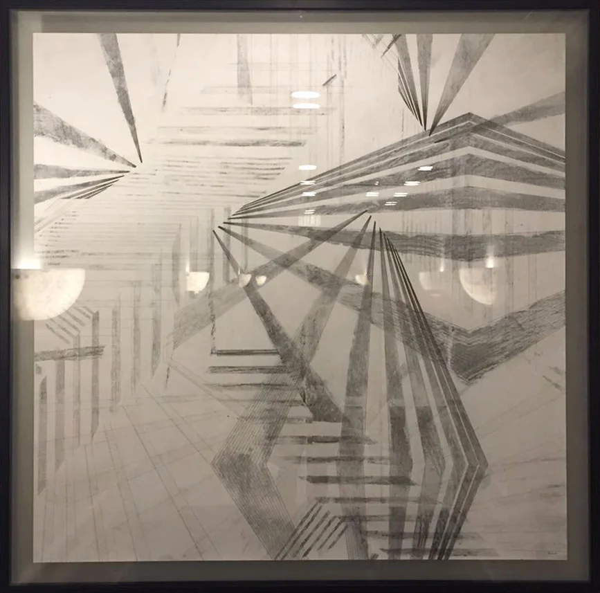 150x150 cm, framed in glass